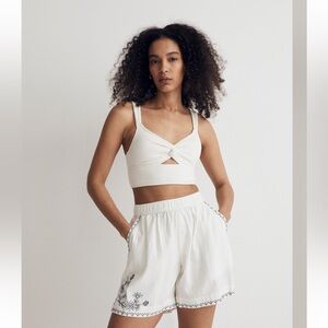 Madewell Embroidered Boxing Shorts in Linen blend
